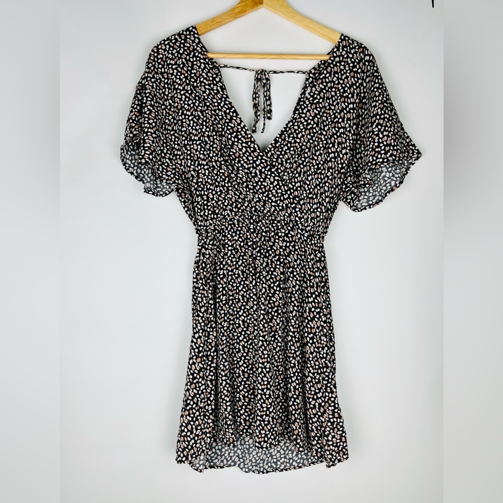& Other Stories Black Mini Dress with Cream Dot Print